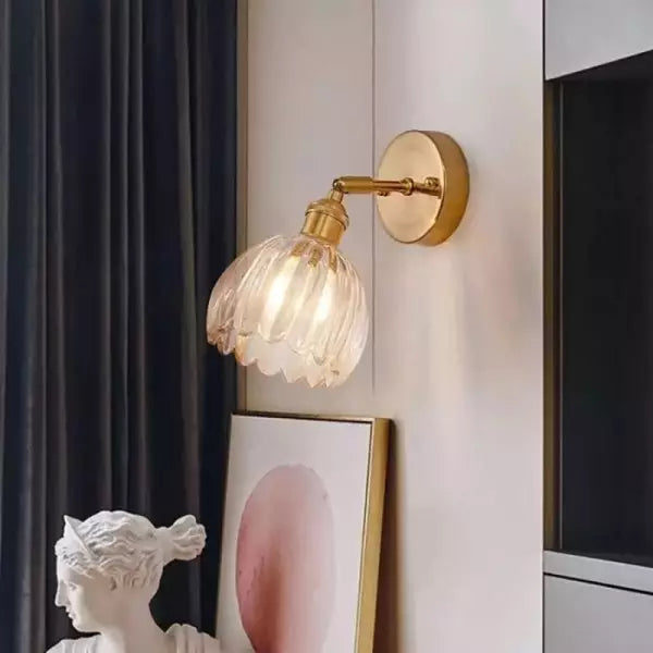 Lampe murale - Style rétro - Abat-jour en verre tulipe fleur bourgeon