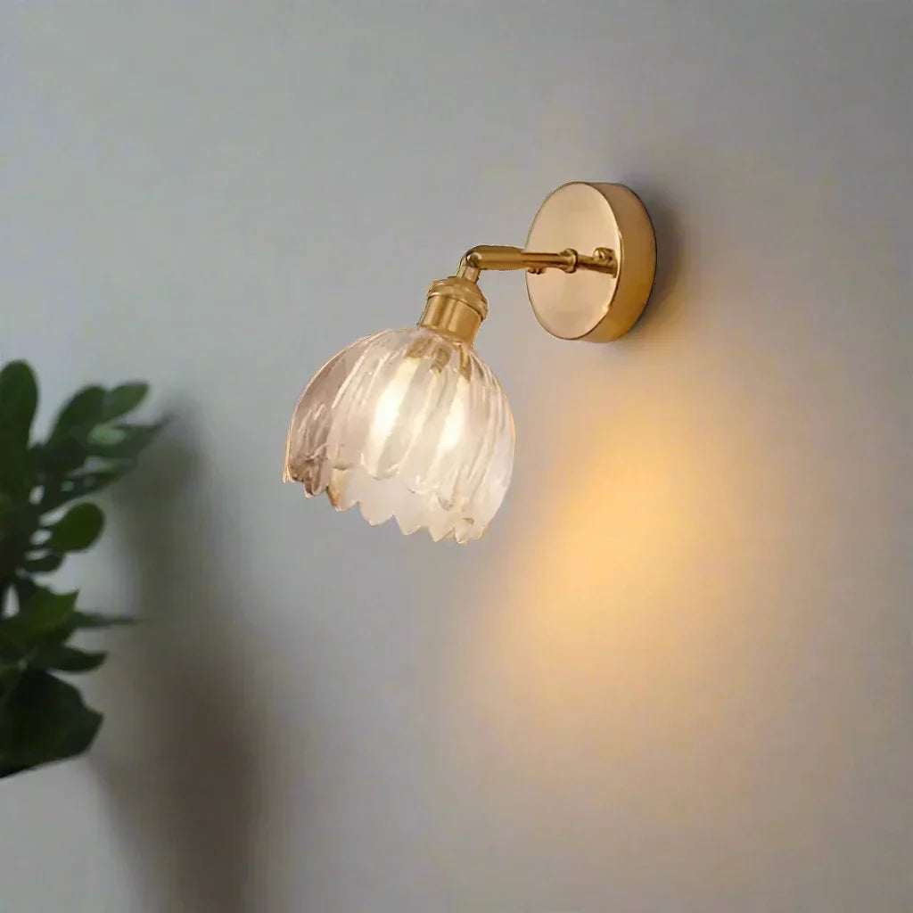 Lampe murale - Style rétro - Abat-jour en verre tulipe fleur bourgeon