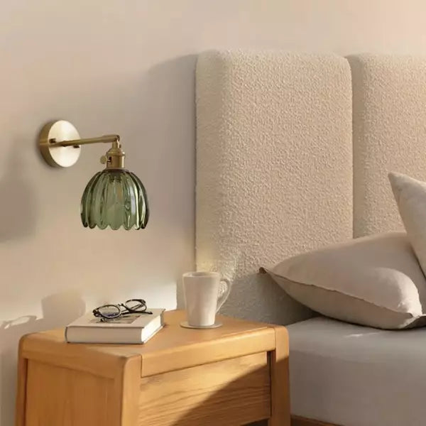 Lampe murale - Style rétro - Abat-jour en verre tulipe fleur bourgeon