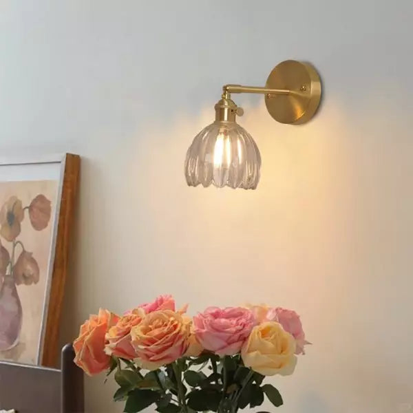 Lampe murale - Style rétro - Abat-jour en verre tulipe fleur bourgeon