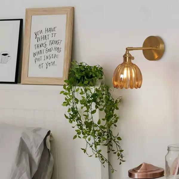 Lampe murale - Style rétro - Abat-jour en verre tulipe fleur bourgeon