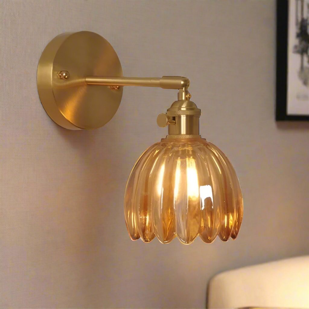 Lampe murale - Style rétro - Abat-jour en verre tulipe fleur bourgeon