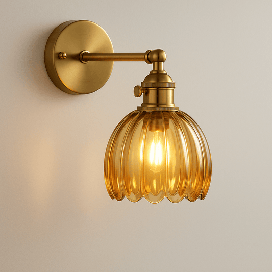 Lampe murale - Style rétro - Abat-jour en verre tulipe fleur bourgeon